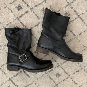 Frye Black Leather Combat Boots